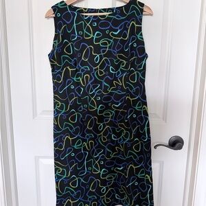 Danny & Nicole Black and Blue Abstract Midi Dress
